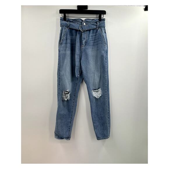 Kancan Pagerbag Belted Distressed Straight Leg Jean Size 26 - Picture 1 of 9